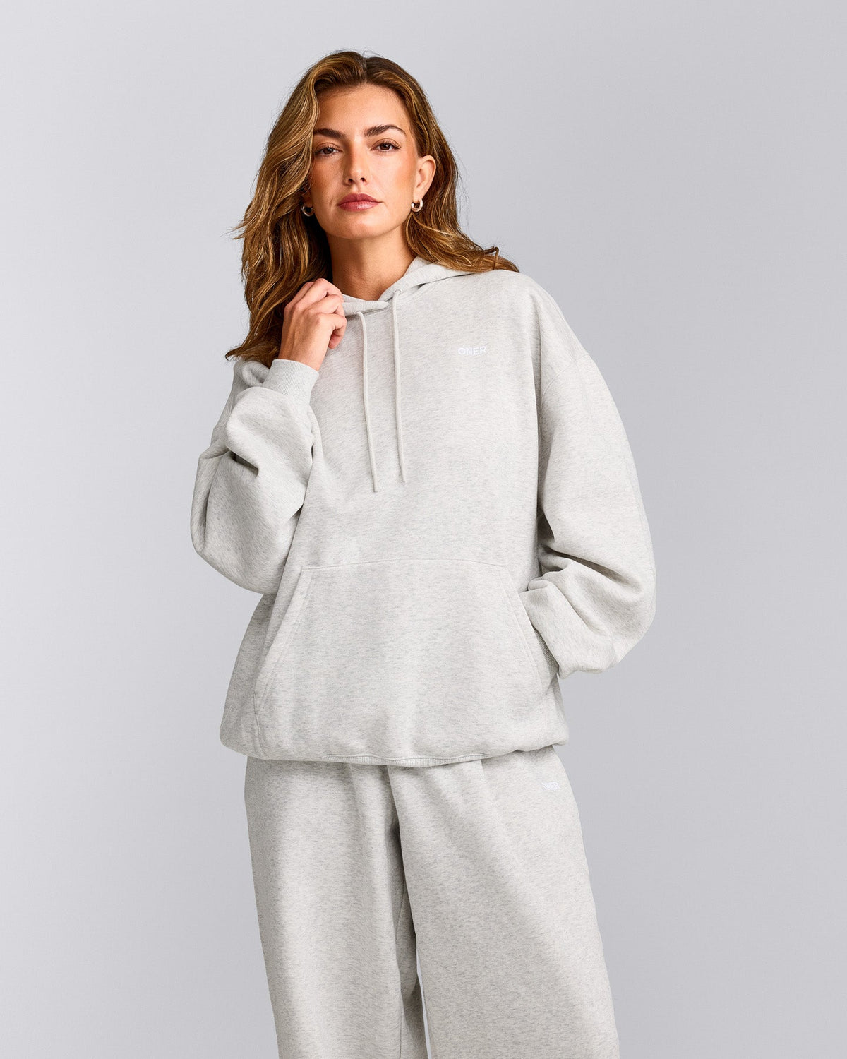 Oner Active Foundations Cosy Oversized Hoodie | Light Gray Marl