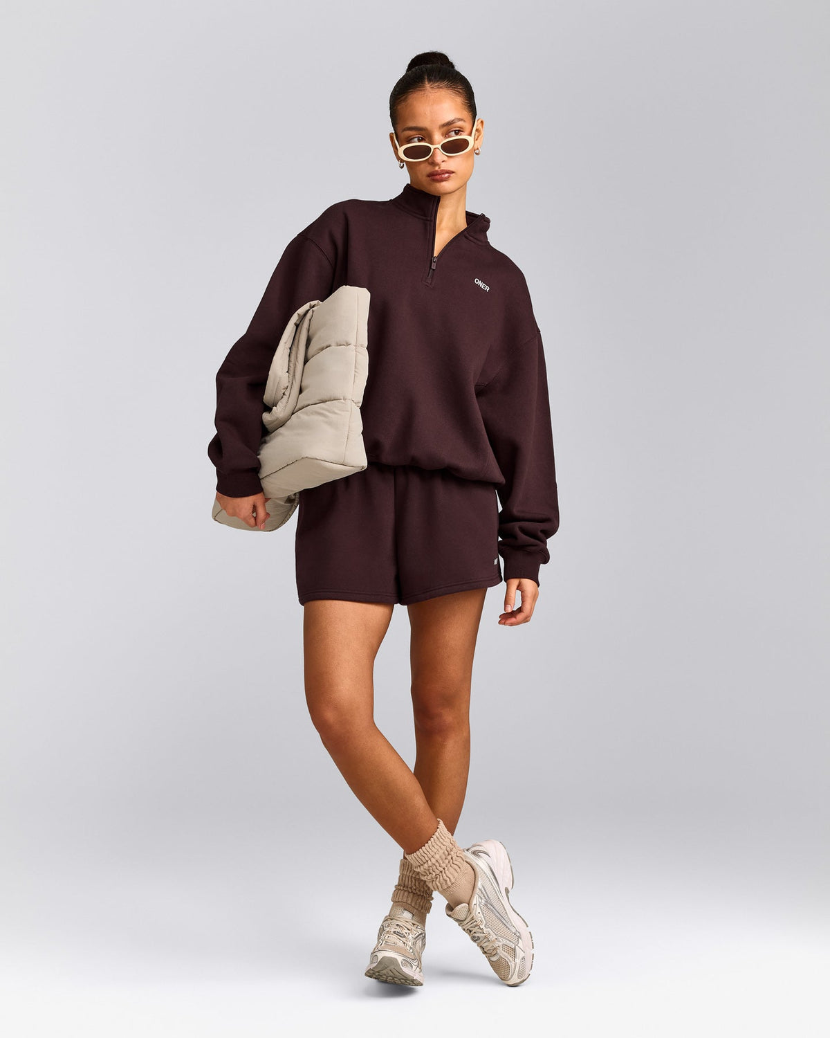 Oner Active Foundations Cosy Oversized Shorts | Plum Brown
