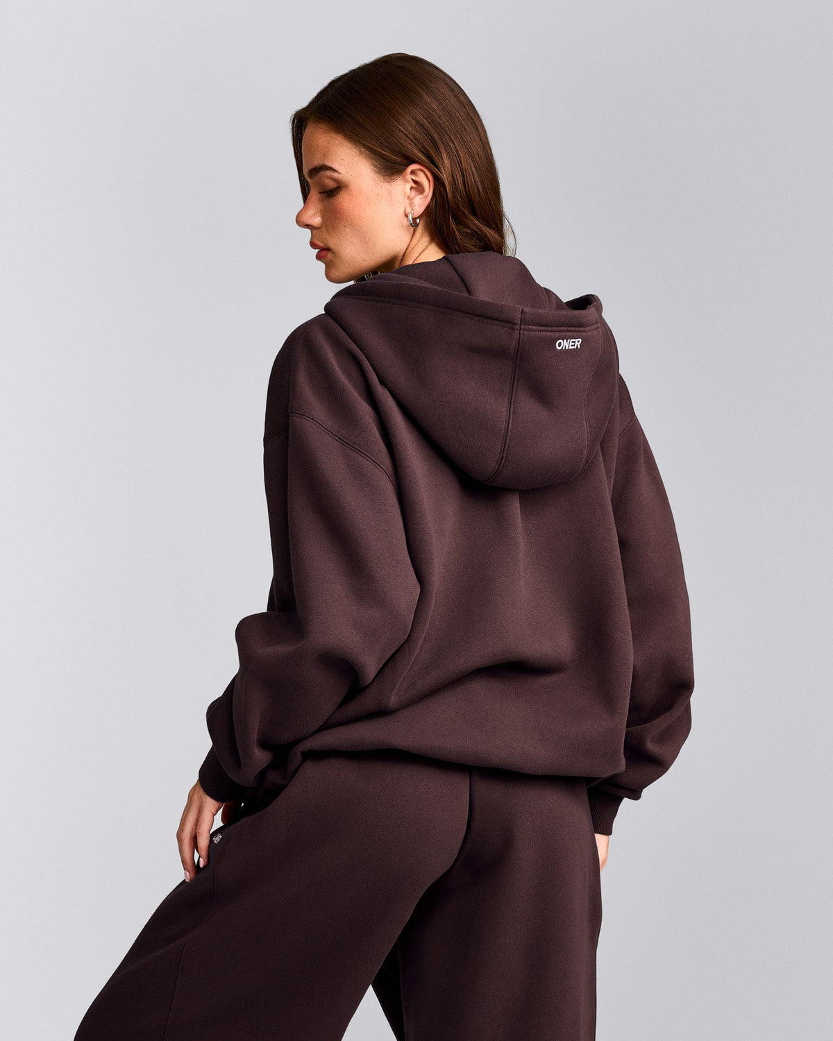 Oner Active Foundations Cosy Oversized Zip Up Hoodie | Plum Brown