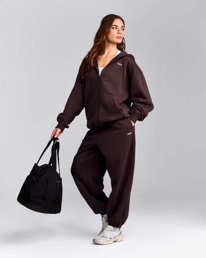 Oner Active Foundations Cosy Oversized Zip Up Hoodie | Plum Brown