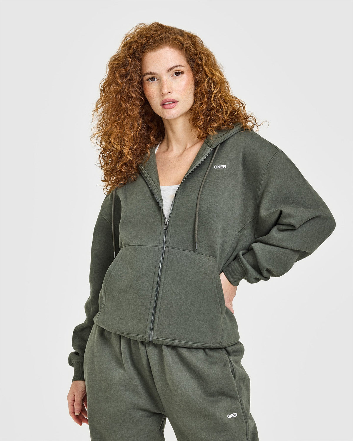 Oner Active Foundations Zip Up Hoodie | Dark Khaki