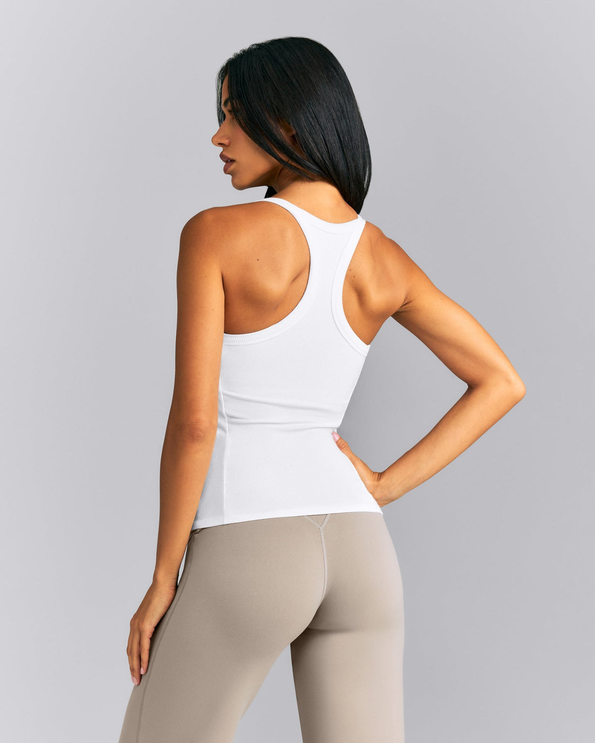 Oner Active Mellow™ Rib Racer Back Tank Top with Built in Bra Shelf | White