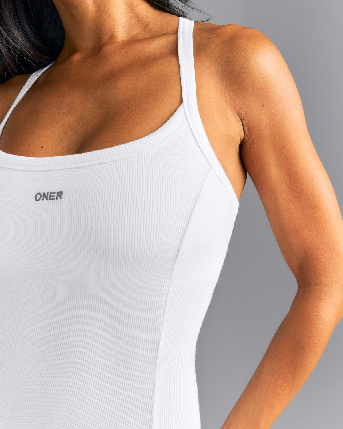Oner Active Mellow™ Rib Racer Back Tank Top with Built in Bra Shelf | White