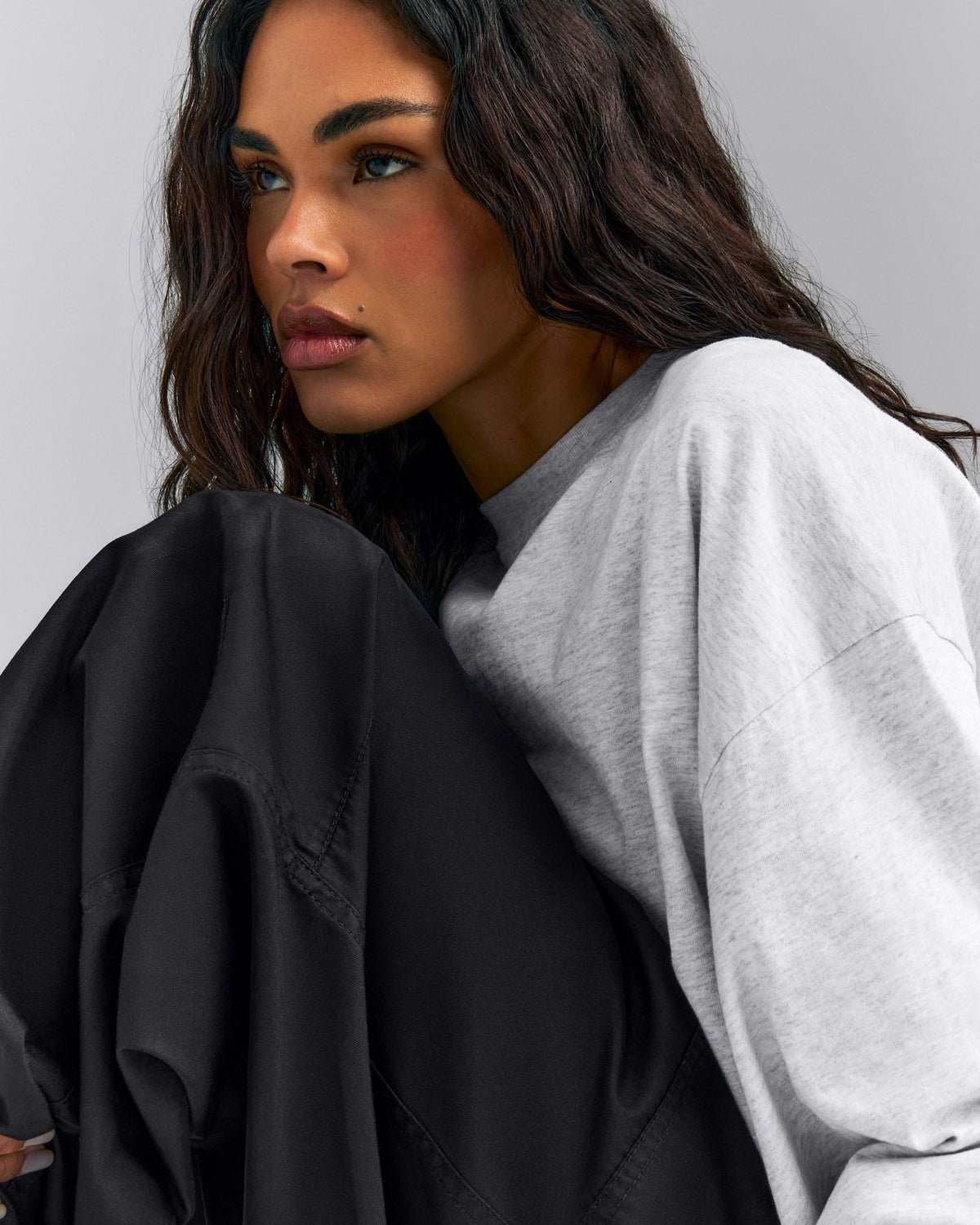 Oner Active Oversized Cotton Long Sleeve Top | Light Gray Marl