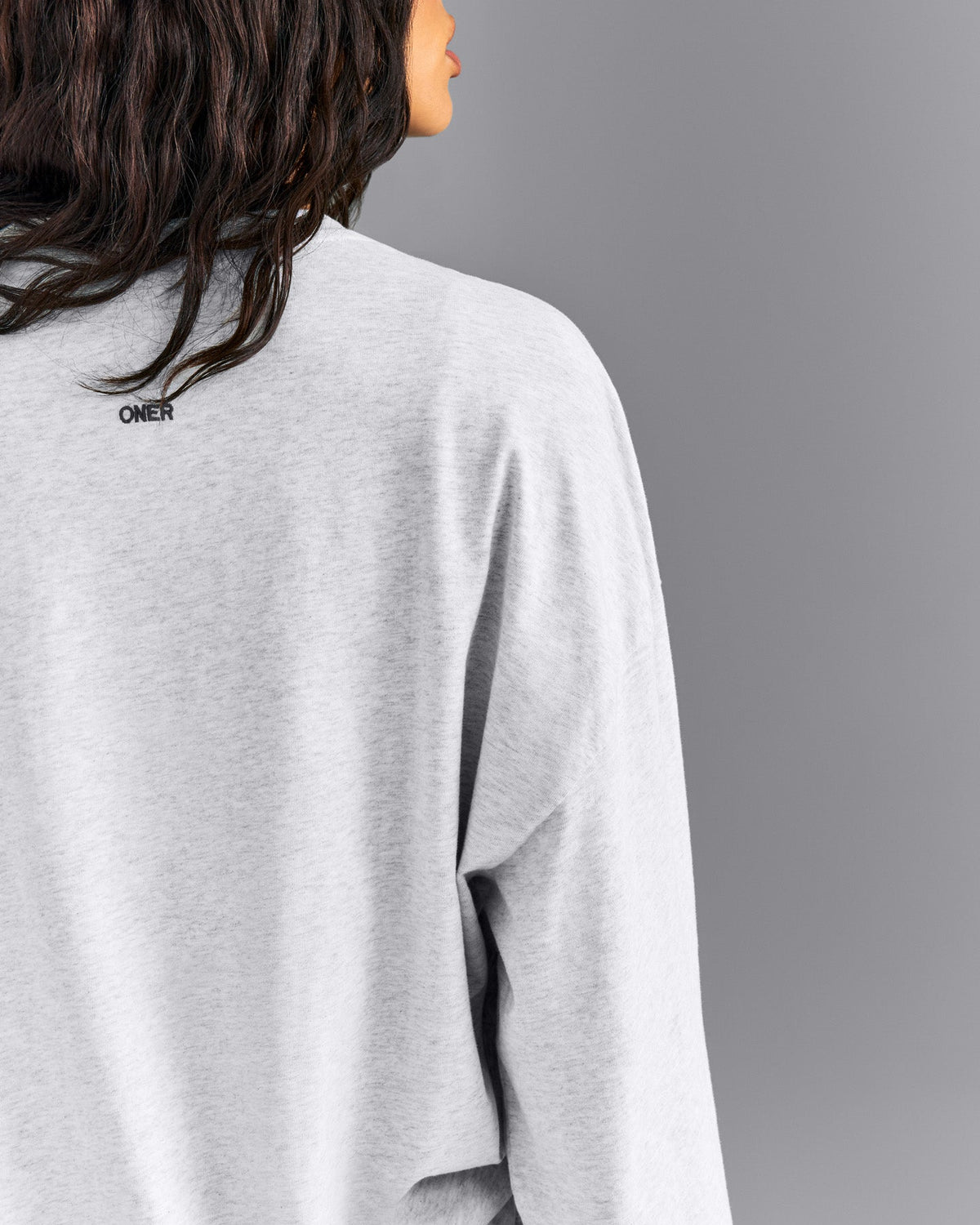 Oner Active Oversized Cotton Long Sleeve Top | Light Gray Marl