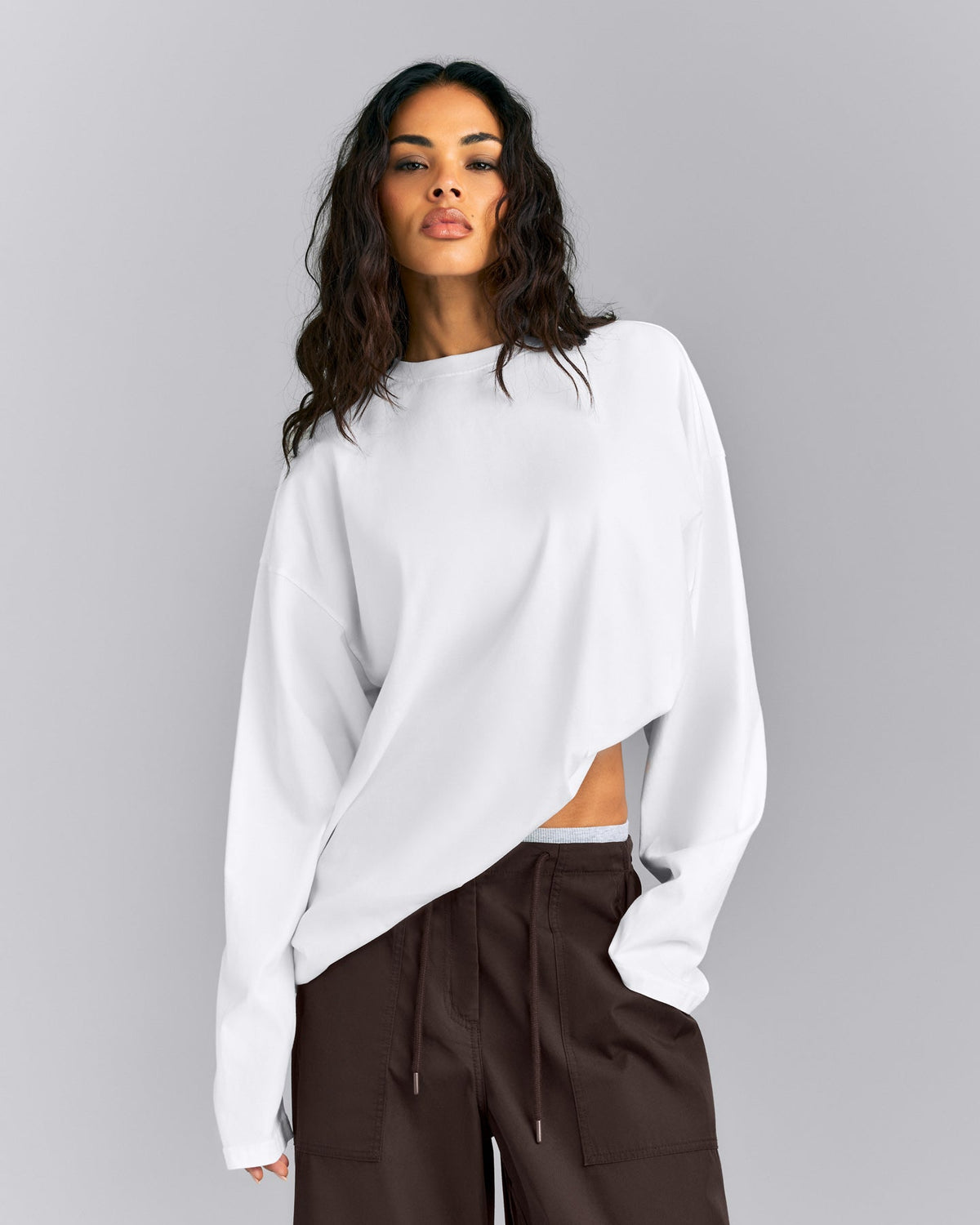 Oner Active Oversized Cotton Long Sleeve Top | White