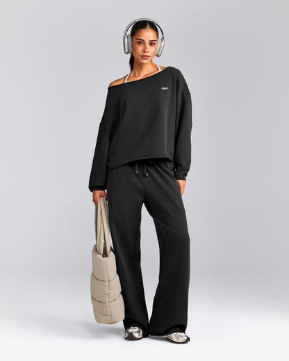 Oner Active Cotton Vintage Lounge Off-The-Shoulder Sweatshirt | Washed Black