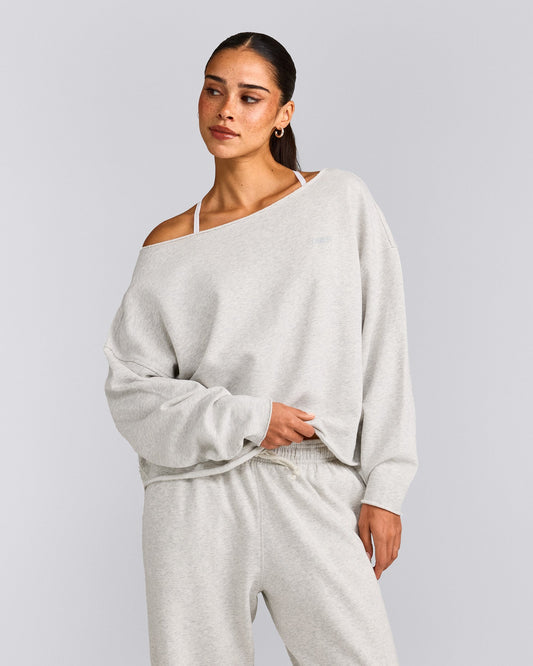 Oner Active Cotton Vintage Lounge Off-The-Shoulder Sweatshirt | Light Gray Marl