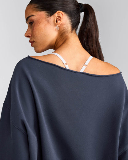 Oner Active Cotton Vintage Lounge Off-The-Shoulder Sweatshirt | Washed True Blue
