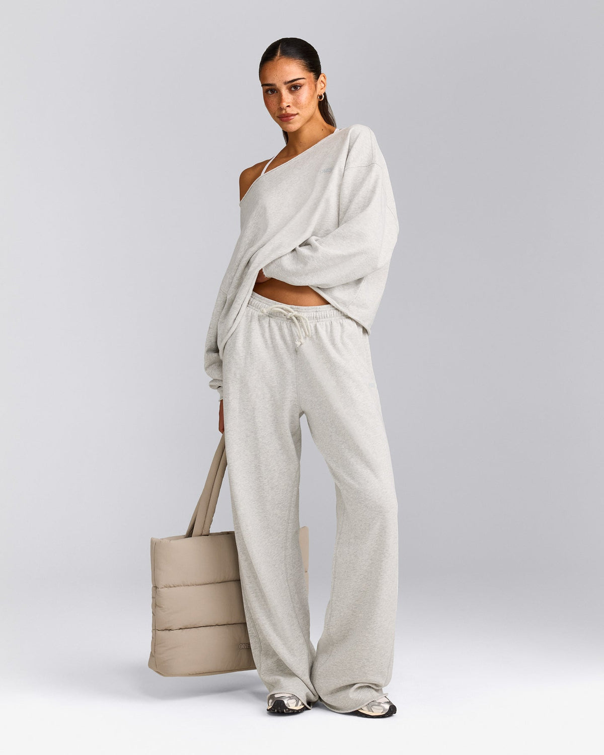 Oner Active Cotton Vintage Lounge Wide Leg Sweatpants | Light Gray Marl