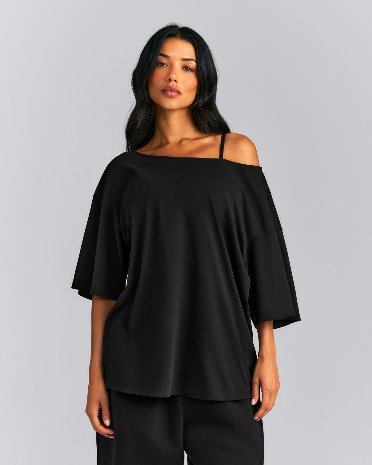 Oner Active Slouchy One Shoulder T-Shirt | Black