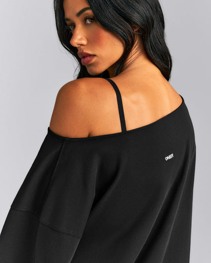 Oner Active Slouchy One Shoulder T-Shirt | Black