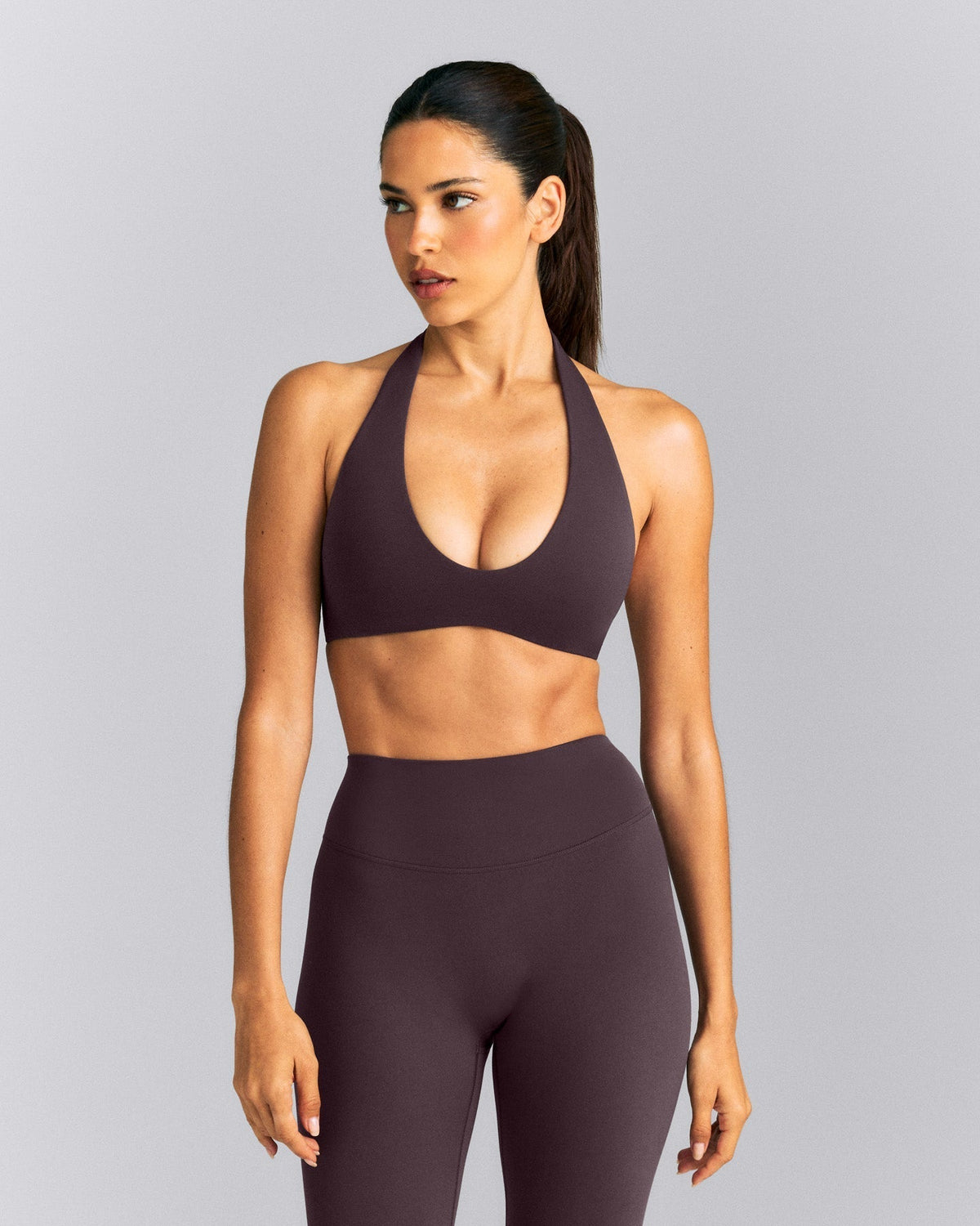 Oner Active SoftMotion™ Minimal Halter Neck Bralette | Dark Umber Brown