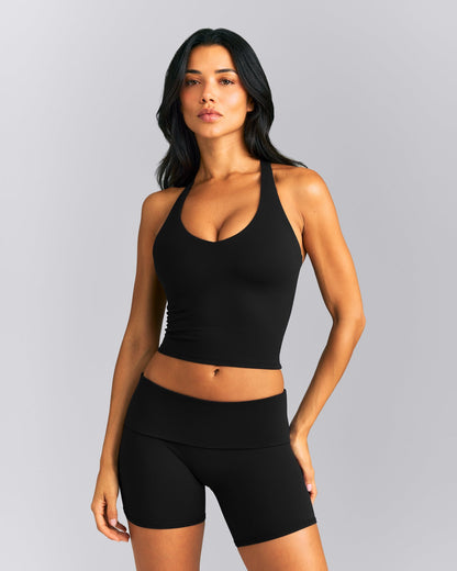 Oner Active SoftMotion™ Racer Back Mid Tank Top with Built in Bra Shelf | Black