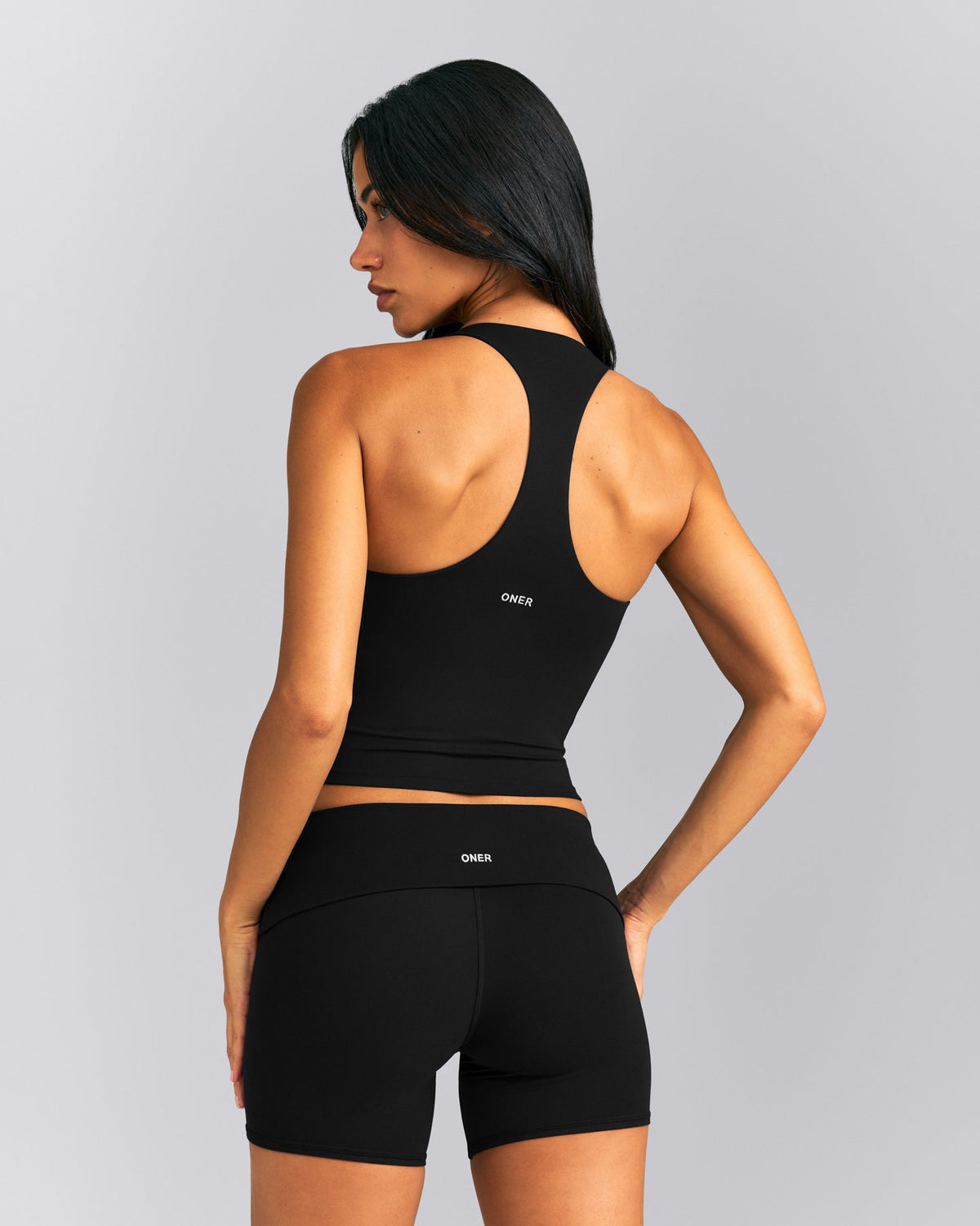 Oner Active SoftMotion™ Racer Back Mid Tank Top with Built in Bra Shelf | Black
