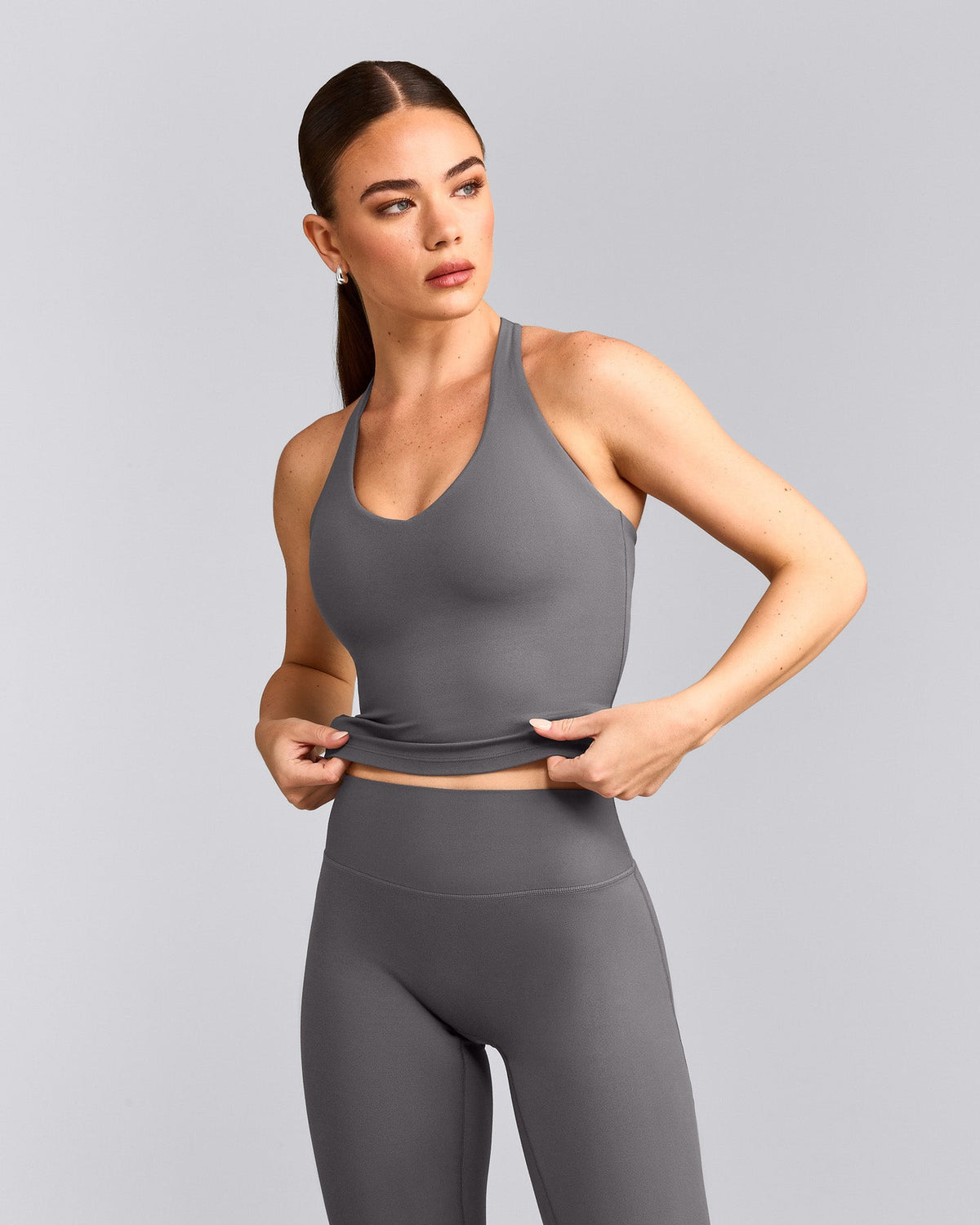 Oner Active SoftMotion™ Racer Back Mid Tank Top with Built in Bra Shelf | Ash Gray
