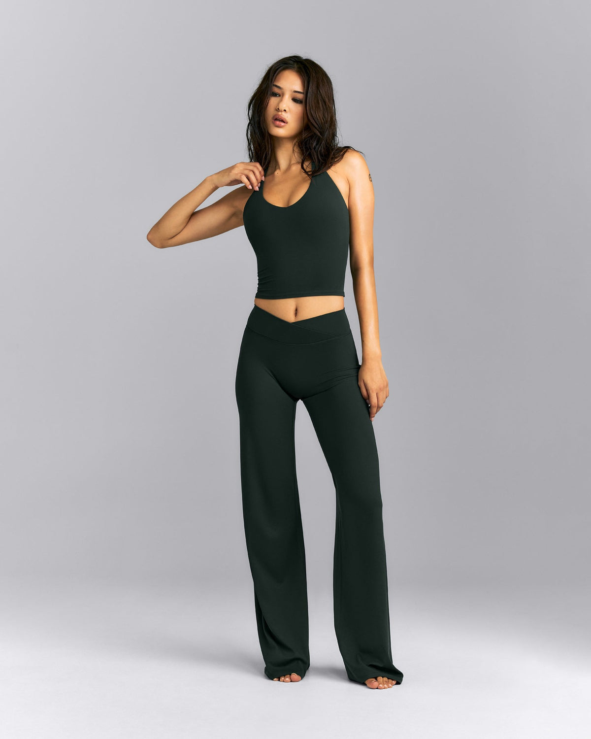 Oner Active SoftMotion™ Racer Back Mid Tank Top with Built in Bra Shelf | Emerald Noir