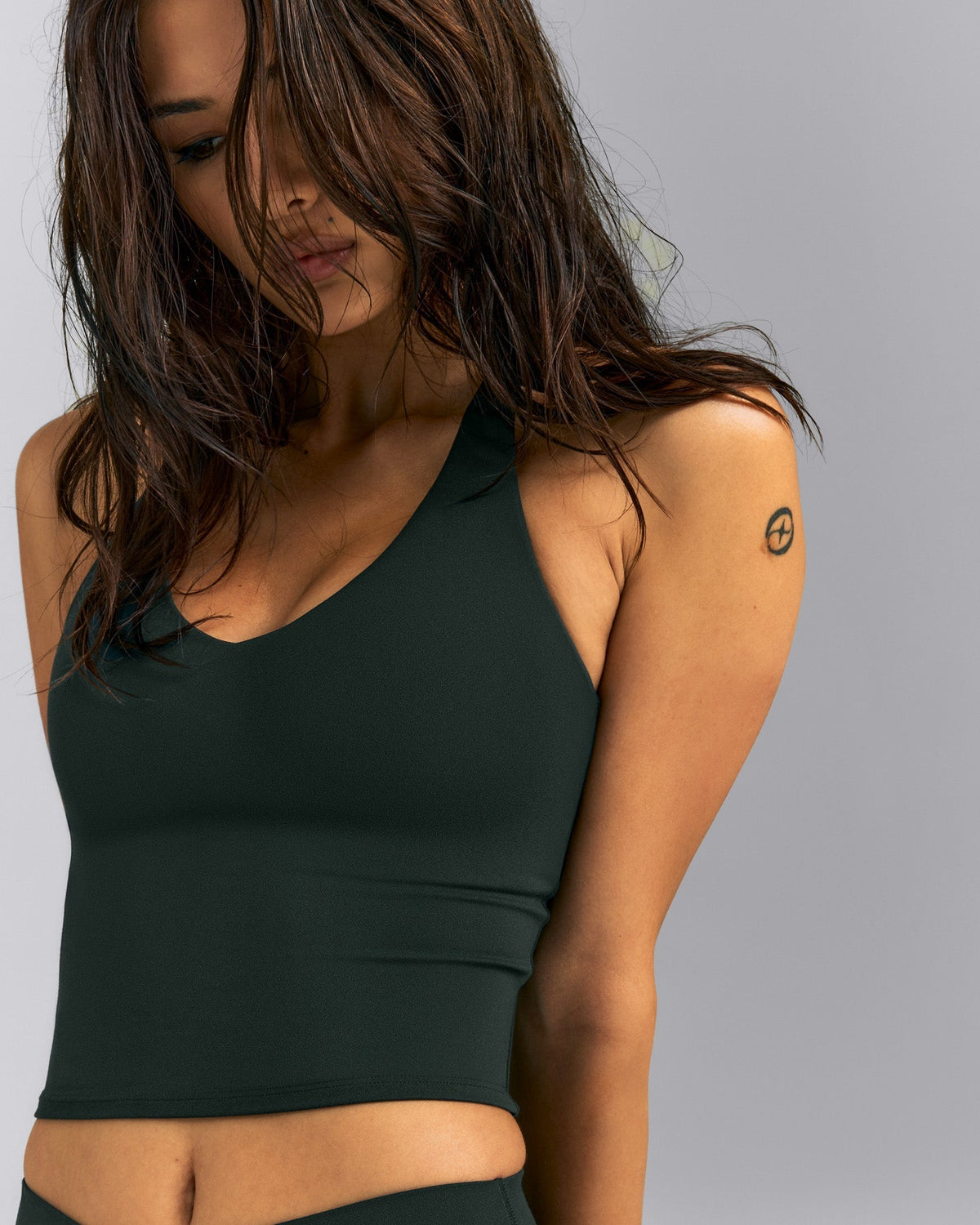 Oner Active SoftMotion™ Racer Back Mid Tank Top with Built in Bra Shelf | Emerald Noir