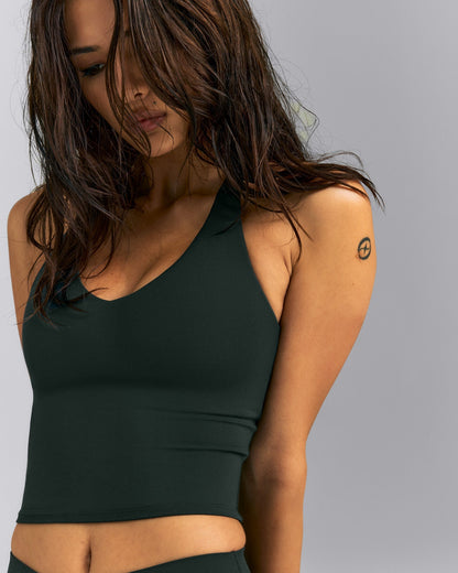 Oner Active SoftMotion™ Racer Back Mid Tank Top with Built in Bra Shelf | Emerald Noir