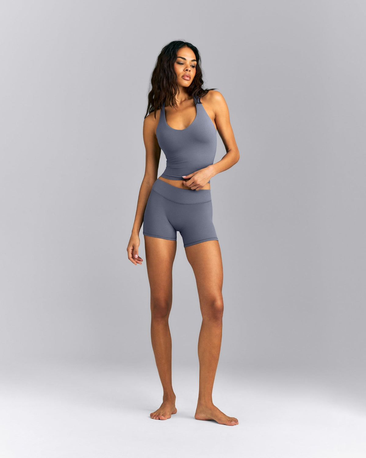 Oner Active SoftMotion™ Racer Back Mid Tank Top with Built in Bra Shelf | Granite Blue