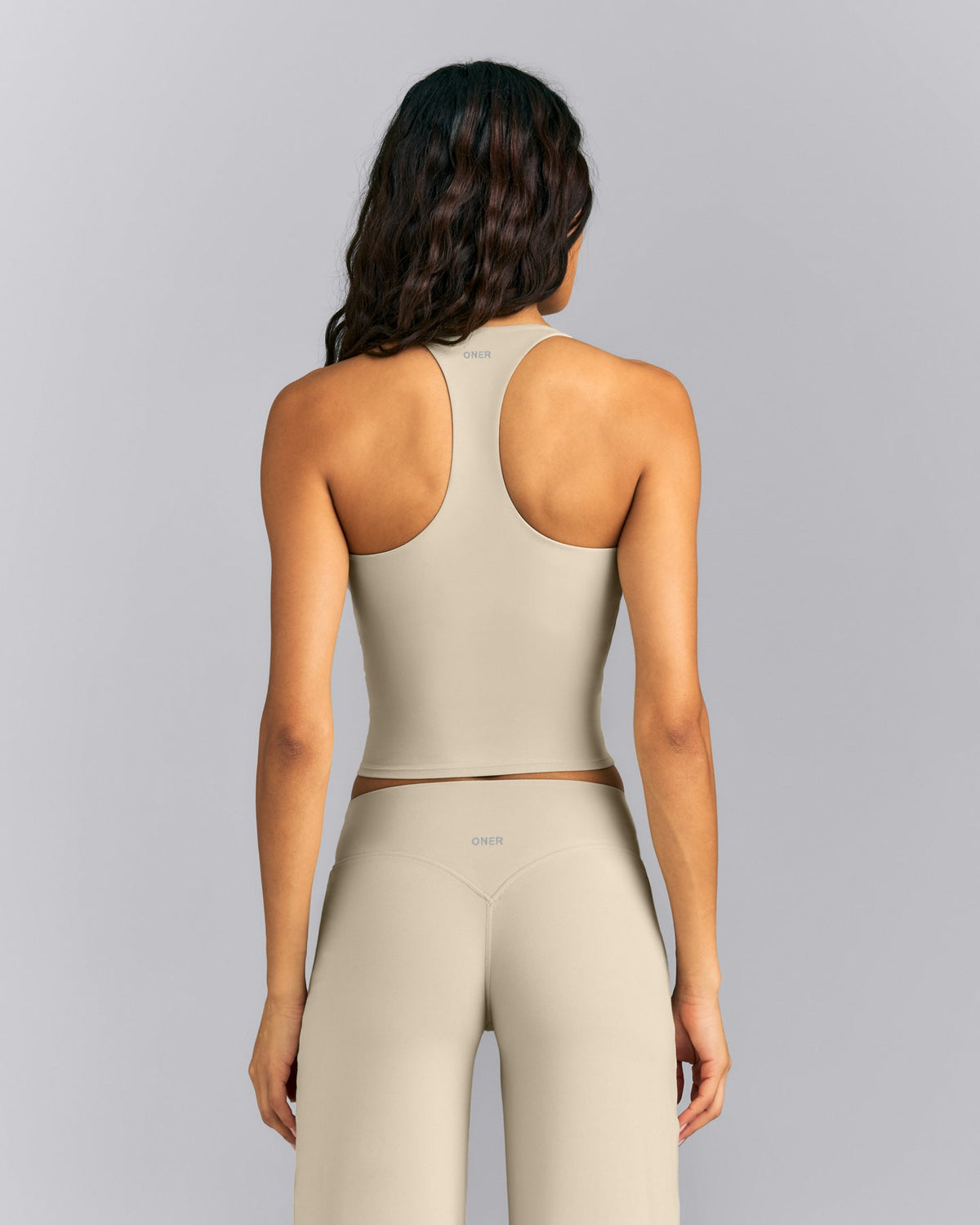 Oner Active SoftMotion™ Racer Back Mid Tank Top with Built in Bra Shelf | Oatmeal