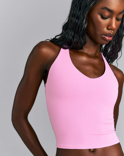 Oner Active SoftMotion™ Racer Back Mid Tank Top with Built in Bra Shelf | Rose Pink