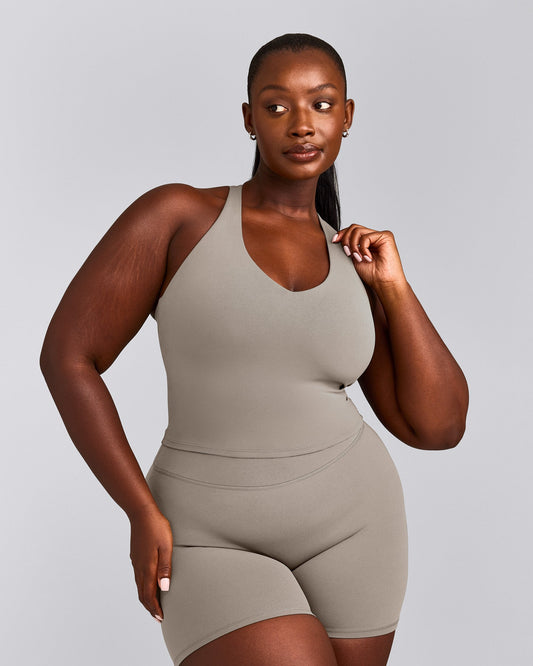 Oner Active SoftMotion™ Racer Back Mid Tank Top with Built in Bra Shelf | Warm Sand
