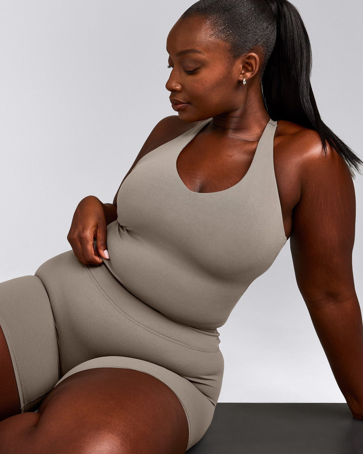 Oner Active SoftMotion™ Racer Back Mid Tank Top with Built in Bra Shelf | Warm Sand