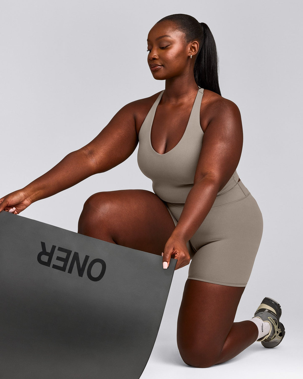 Oner Active SoftMotion™ Racer Back Mid Tank Top with Built in Bra Shelf | Warm Sand