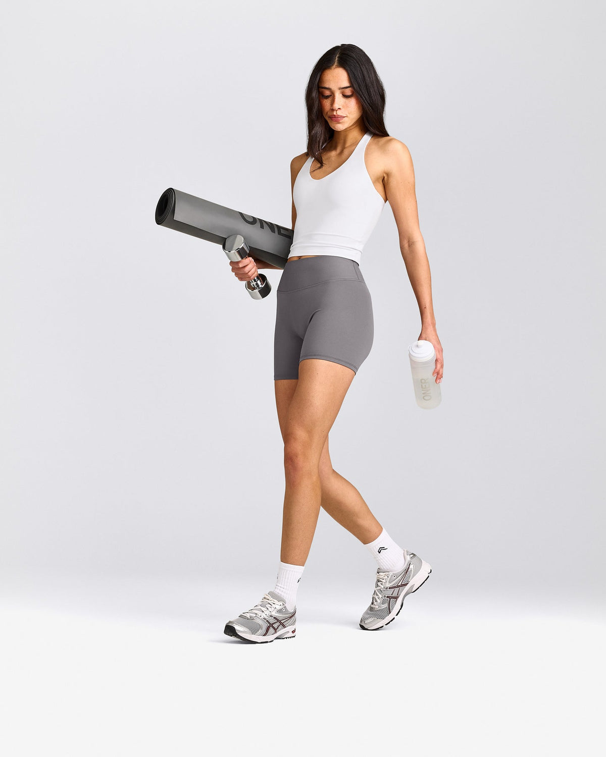 Oner Active SoftMotion™ Racer Back Mid Tank Top With Built in Bra Shelf | White