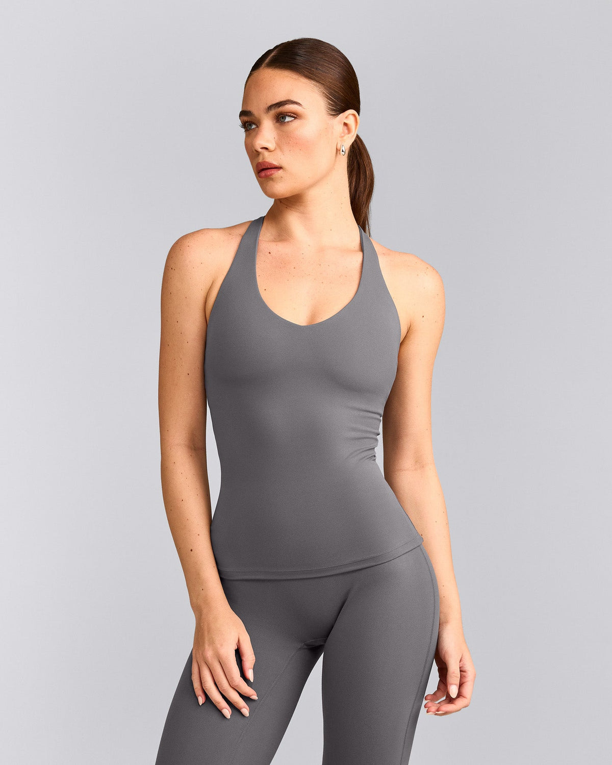 Oner Active SoftMotion™ Racer Back Tank Top with Built in Bra Shelf | Ash Gray