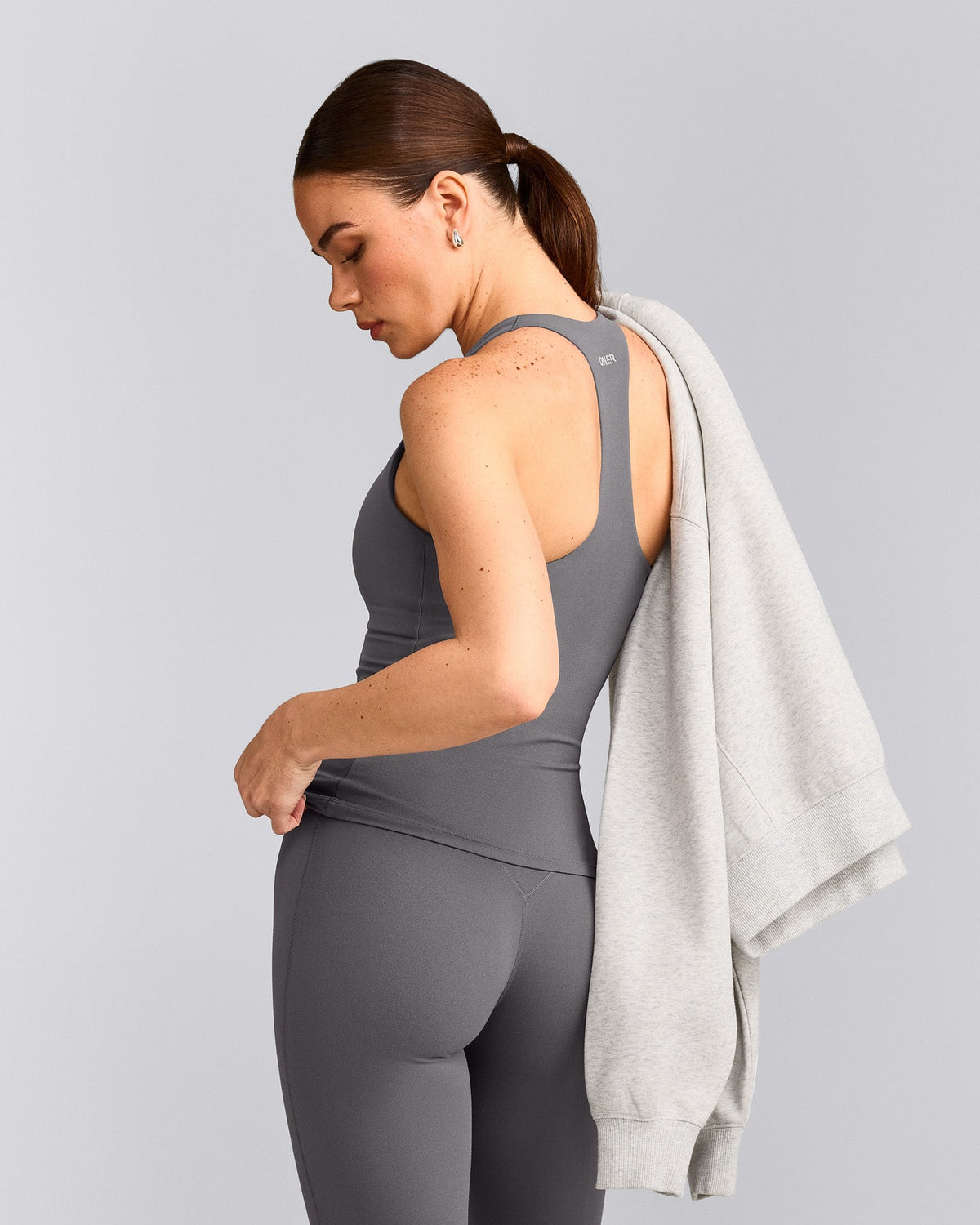 Oner Active SoftMotion™ Racer Back Tank Top with Built in Bra Shelf | Ash Gray