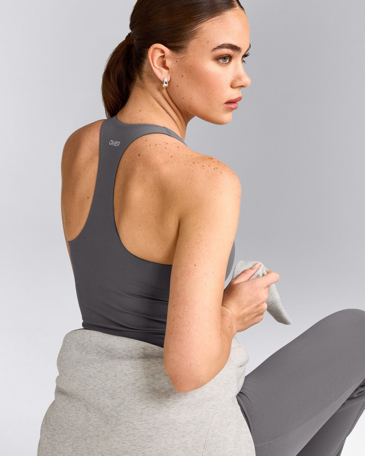 Oner Active SoftMotion™ Racer Back Tank Top with Built in Bra Shelf | Ash Gray