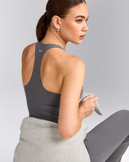 Oner Active SoftMotion™ Racer Back Tank Top with Built in Bra Shelf | Ash Gray