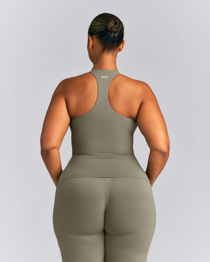 Oner Active SoftMotion™ Racer Back Tank Top with Built in Bra Shelf | Alpine Green