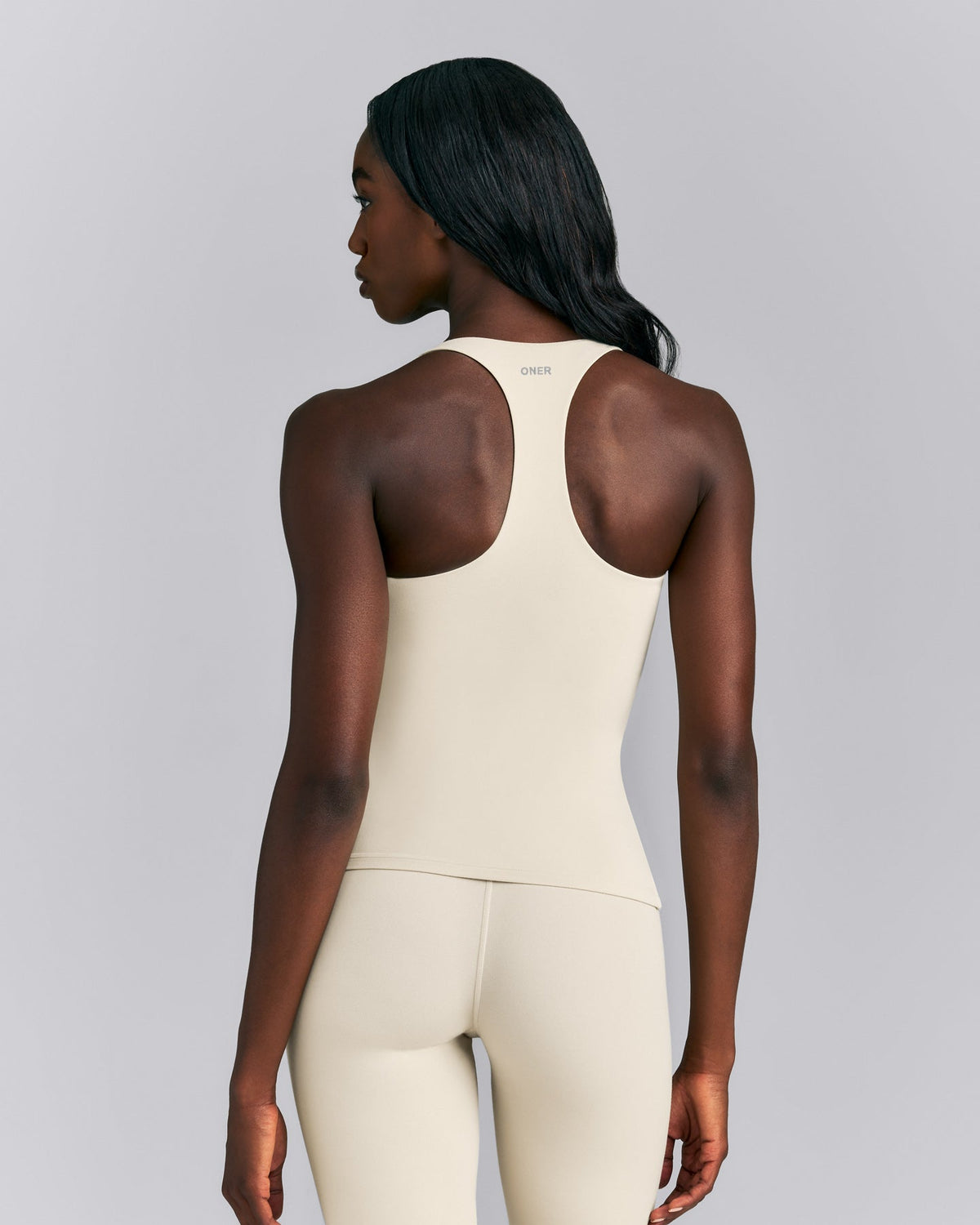 Oner Active SoftMotion™ Racer Back Tank Top with Built in Bra Shelf | Oatmeal