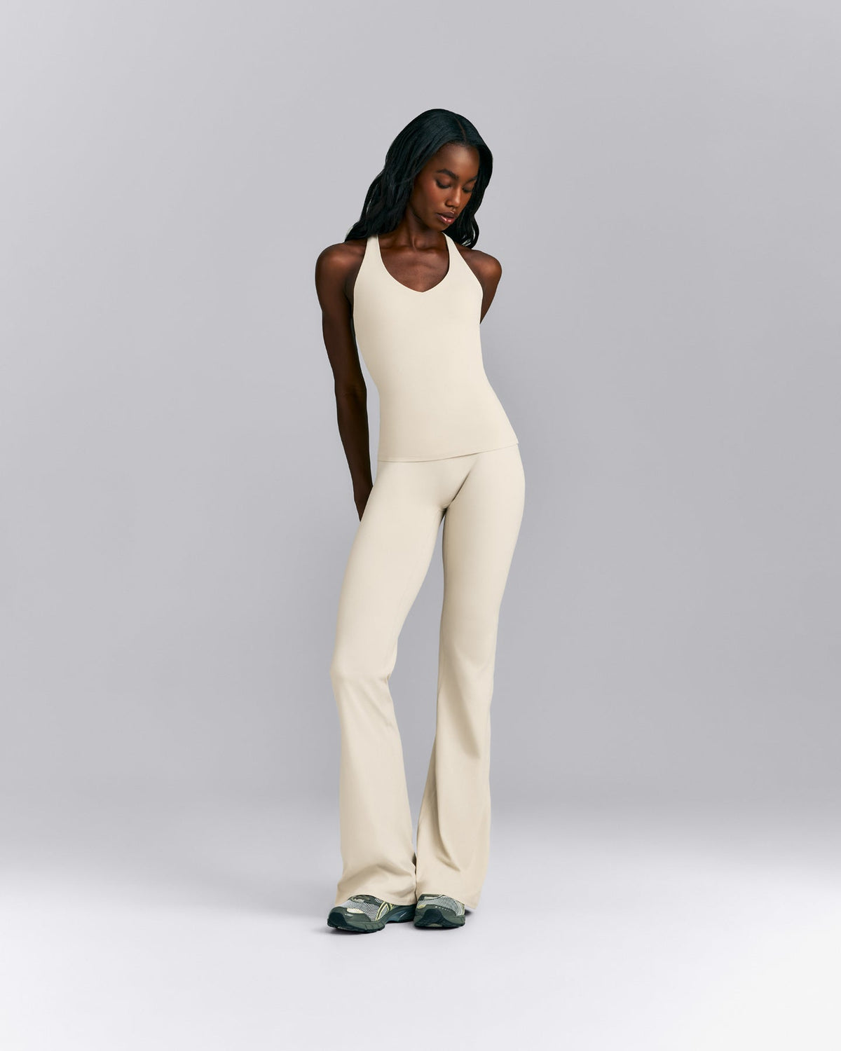 Oner Active SoftMotion™ Racer Back Tank Top with Built in Bra Shelf | Oatmeal