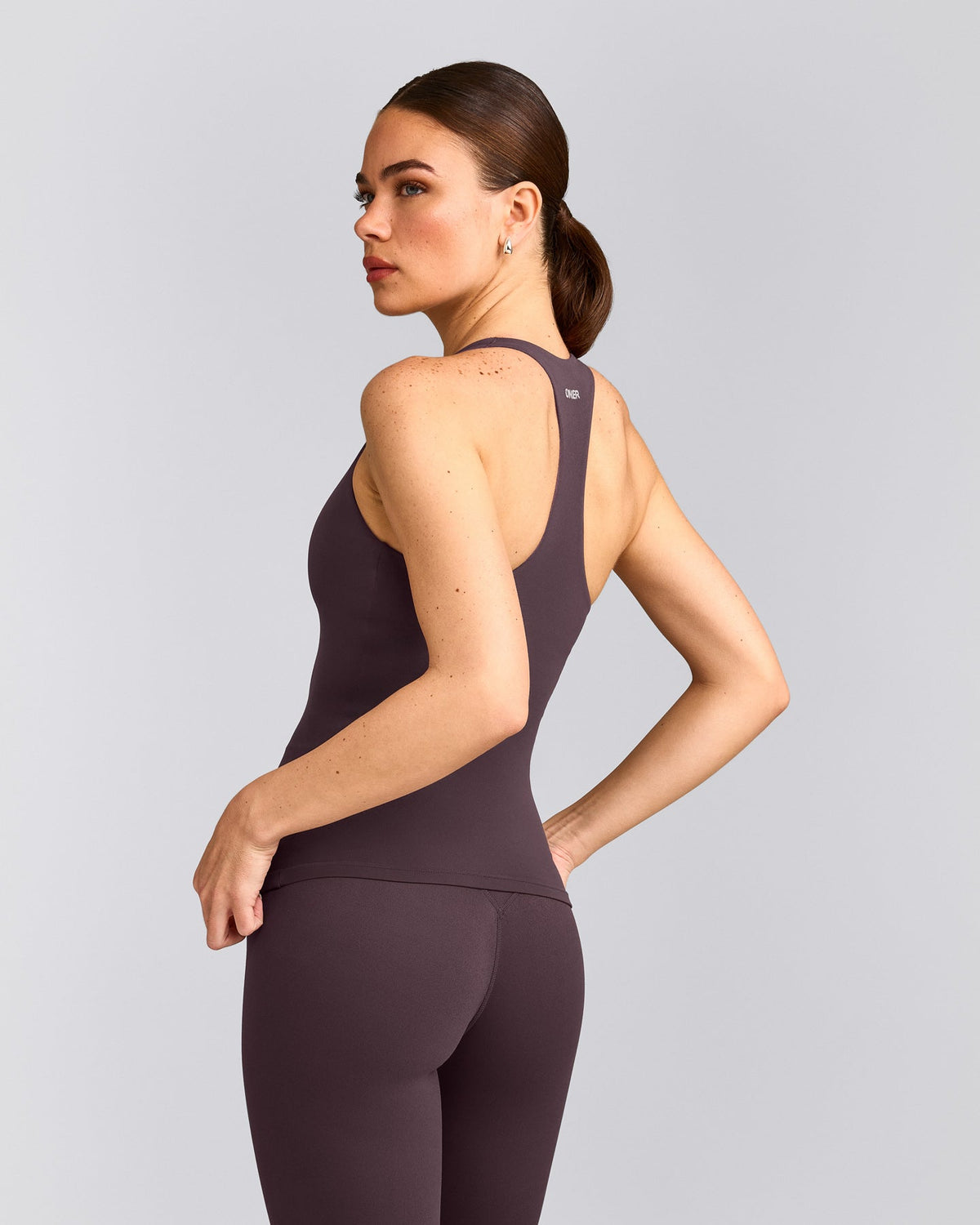 Oner Active SoftMotion™ Racer Back Tank Top with Built in Bra Shelf | Dark Umber Brown