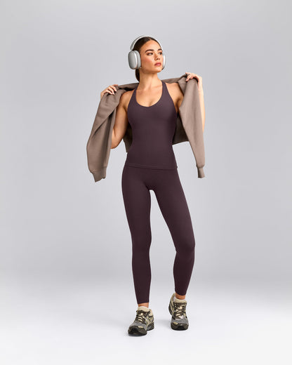 Oner Active SoftMotion™ Racer Back Tank Top with Built in Bra Shelf | Dark Umber Brown
