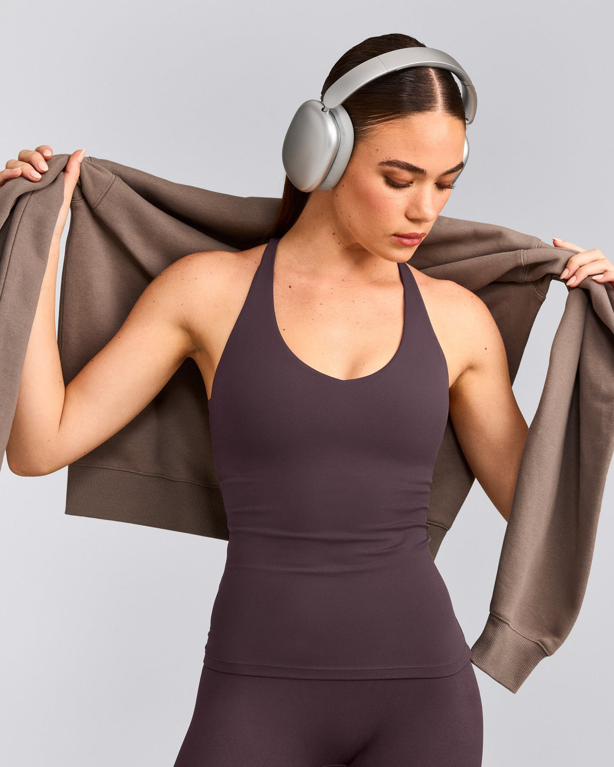 Oner Active SoftMotion™ Racer Back Tank Top with Built in Bra Shelf | Dark Umber Brown