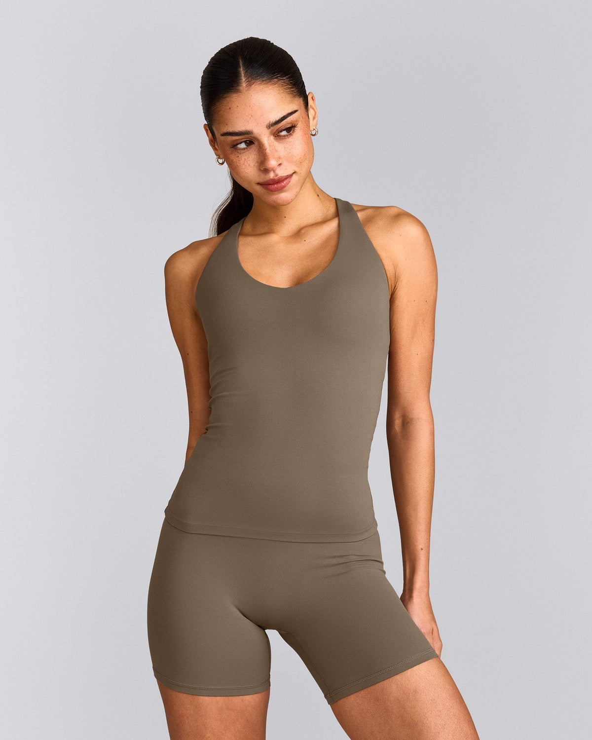 Oner Active SoftMotion™ Racer Back Tank Top with Built in Bra Shelf | Moss Brown