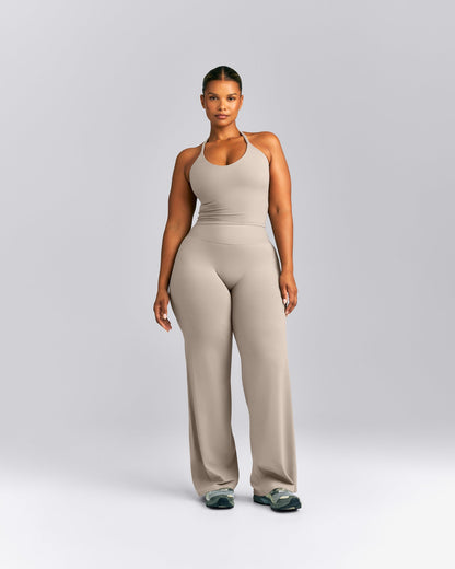 Oner Active SoftMotion™ Strappy Halter Neck Mid Tank Top with Built in Bra Shelf | Warm Sand