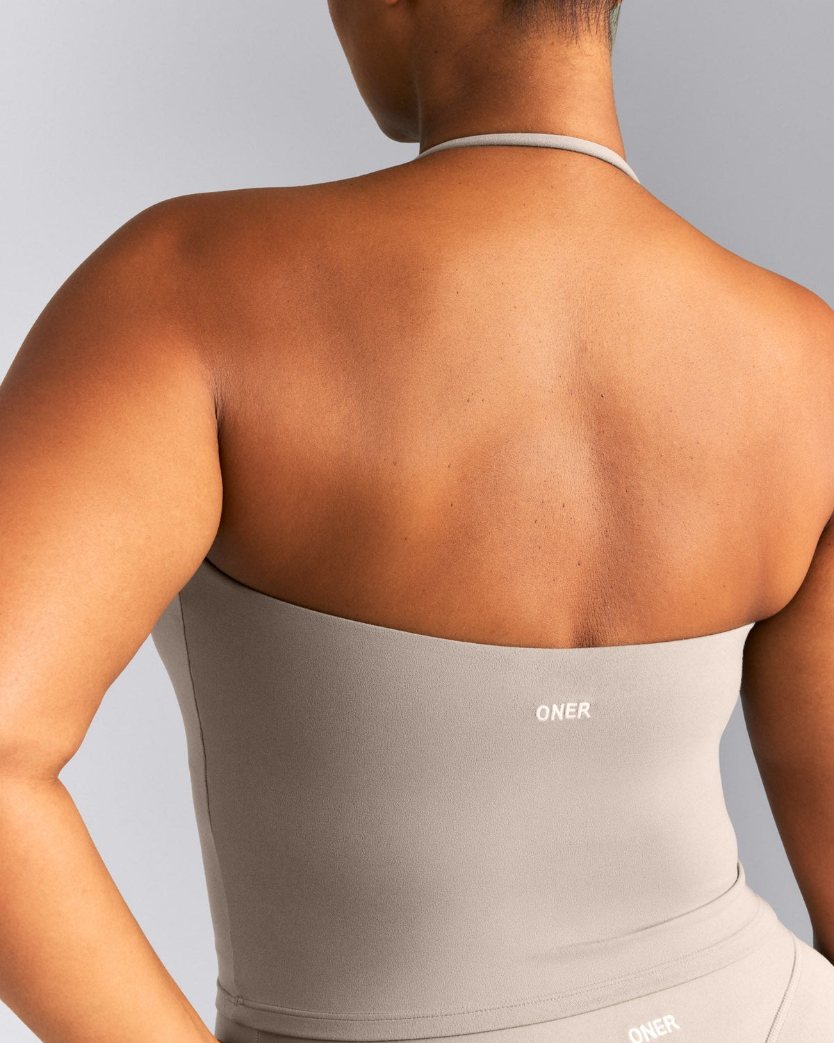 Oner Active SoftMotion™ Strappy Halter Neck Mid Tank Top with Built in Bra Shelf | Warm Sand