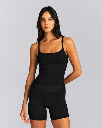 Oner Active SoftMotion™ Strappy Mid Tank Top with Built in Bra Shelf | Black
