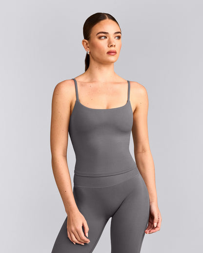 Oner Active SoftMotion™ Strappy Mid Tank Top with Built in Bra Shelf | Ash Gray