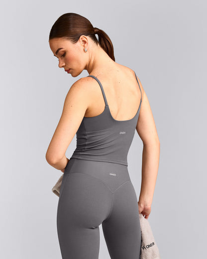 Oner Active SoftMotion™ Strappy Mid Tank Top with Built in Bra Shelf | Ash Gray
