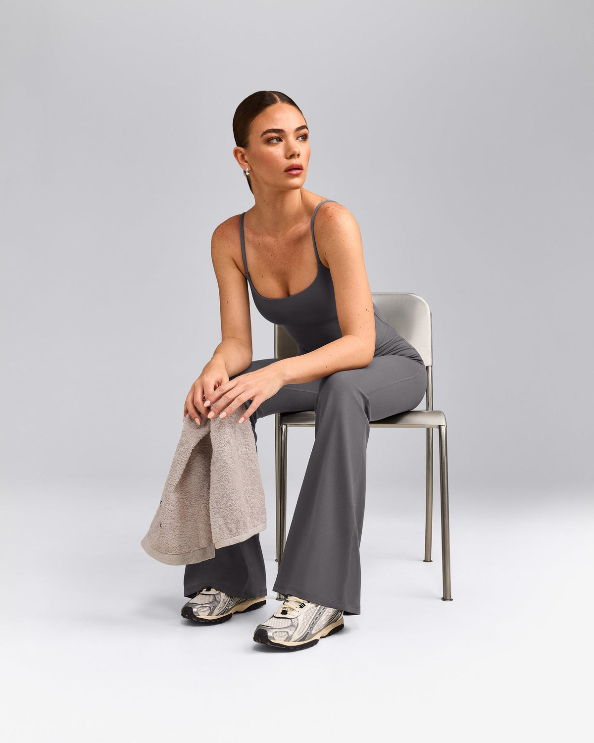 Oner Active SoftMotion™ Strappy Mid Tank Top with Built in Bra Shelf | Ash Gray