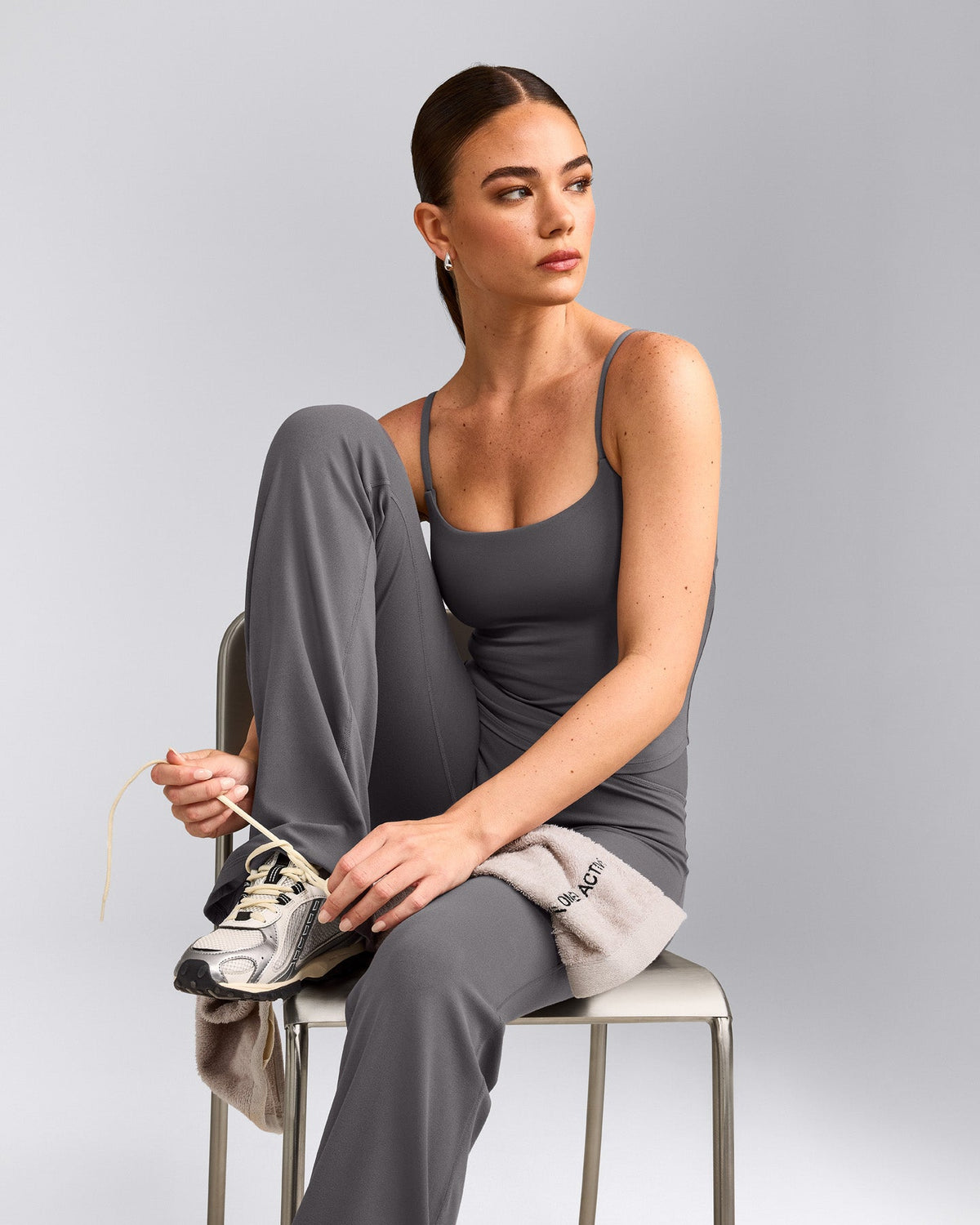 Oner Active SoftMotion™ Strappy Mid Tank Top with Built in Bra Shelf | Ash Gray