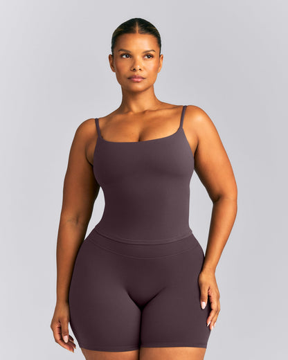 Oner Active SoftMotion™ Strappy Mid Tank Top with Built in Bra Shelf | Dark Umber Brown