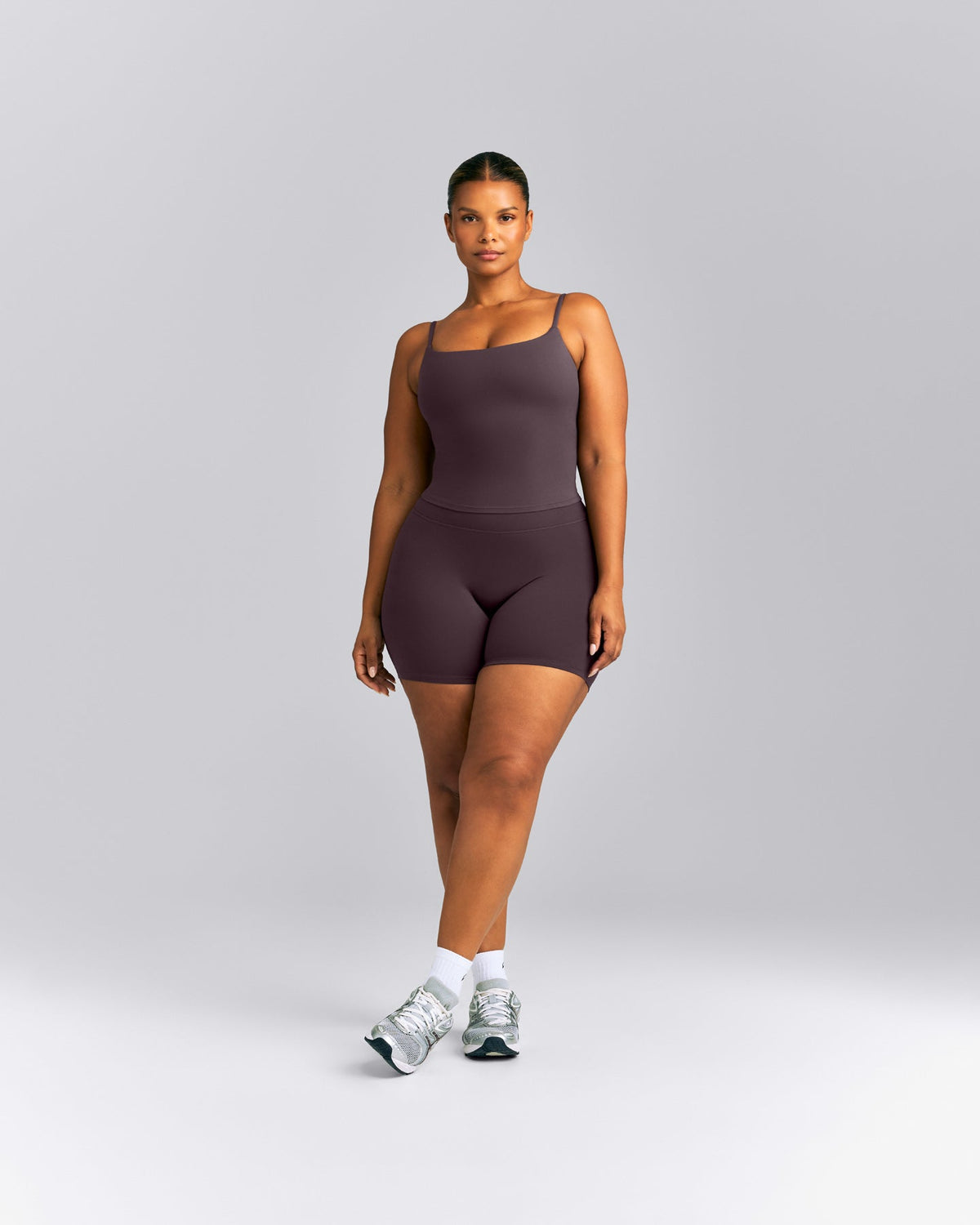 Oner Active SoftMotion™ Strappy Mid Tank Top with Built in Bra Shelf | Dark Umber Brown